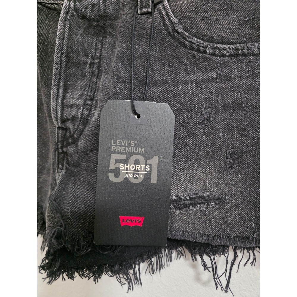 Levis Premium 501 Mid Rise Shorts Womens 28 Black Distressed Denim NEW - Picture 2 of 7